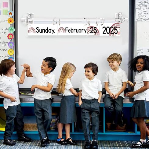 Flip Calendar Bulletin Board Set Classroom Decorations for Whiteboard with Adjustable Flip Calendar Rod Holder Date Cards Days of The Week for Classroom School Supplies(Rustic) in Saudi Arabia