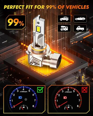 مصابيح إضاءة 9005/HB3 مطورة، 50,000LM 10X فائقة السطوع 6500K أبيض بارد، تركيب سريع قابل للتعديل 360 درجة، استبدال مباشر بحجم 1:1 لمبة إضاءة ضباب 9005، التوصيل N Play، حزمة من 2 in Kuwait