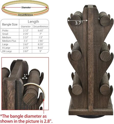 Ikee Design Two-Sided Rotating Wooden Jewelry Bracelet Display Stand-6 Removable Holders, 3 Tier Bar Bangle Organizer-Perfect for Bracelets and Jewelry Display -Dark Brown Color in Kuwait