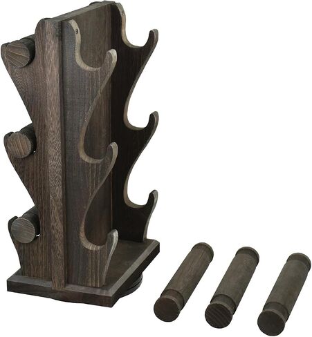 Ikee Design Two-Sided Rotating Wooden Jewelry Bracelet Display Stand-6 Removable Holders, 3 Tier Bar Bangle Organizer-Perfect for Bracelets and Jewelry Display -Dark Brown Color in Kuwait