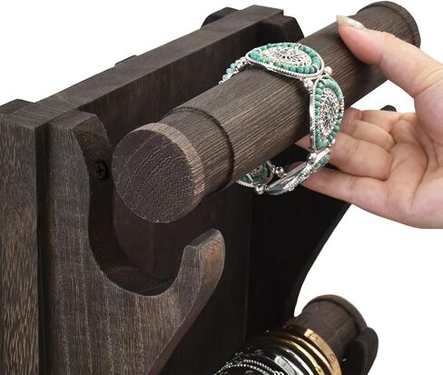 Ikee Design Two-Sided Rotating Wooden Jewelry Bracelet Display Stand-6 Removable Holders, 3 Tier Bar Bangle Organizer-Perfect for Bracelets and Jewelry Display -Dark Brown Color in Kuwait