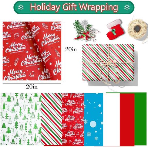 SNMEIKUN 140 Sheets Christmas Tissue Paper for Gift Bags Wrapping, Assorted Christmas Tissue Paper Bulk for Gift Boxes, Xmas Gift Wrapping Bags, and Wine Bottles in Saudi Arabia