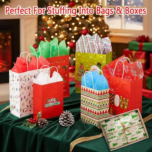 SNMEIKUN 140 Sheets Christmas Tissue Paper for Gift Bags Wrapping, Assorted Christmas Tissue Paper Bulk for Gift Boxes, Xmas Gift Wrapping Bags, and Wine Bottles in Saudi Arabia