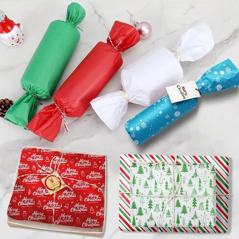 SNMEIKUN 140 Sheets Christmas Tissue Paper for Gift Bags Wrapping, Assorted Christmas Tissue Paper Bulk for Gift Boxes, Xmas Gift Wrapping Bags, and Wine Bottles in Saudi Arabia