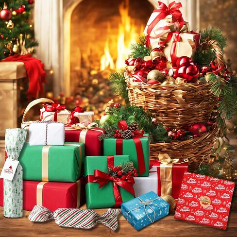 SNMEIKUN 140 Sheets Christmas Tissue Paper for Gift Bags Wrapping, Assorted Christmas Tissue Paper Bulk for Gift Boxes, Xmas Gift Wrapping Bags, and Wine Bottles in Saudi Arabia