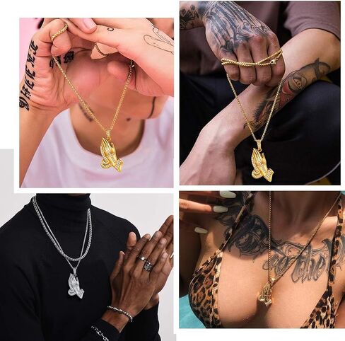 U7 Russian Orthodox Cross Pendant/Praying Hands/Ichthys Sign for Men Women Stainless Steel 18K Gold Plated Jesus Pendant Christian Religious Necklaces, Length 22" Silver Black Gold in Kuwait