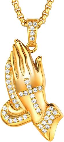 U7 Russian Orthodox Cross Pendant/Praying Hands/Ichthys Sign for Men Women Stainless Steel 18K Gold Plated Jesus Pendant Christian Religious Necklaces, Length 22" Silver Black Gold in Kuwait