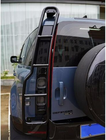 سلم وصول جانبي لرف السقف باللون الأسود اللامع متوافق مع يناسب Land Rover Defender 110 2020-2024 2025 2026 وصول خلفي قابل للطي سلم قابل للرفع إطار رف سقف in Saudi Arabia