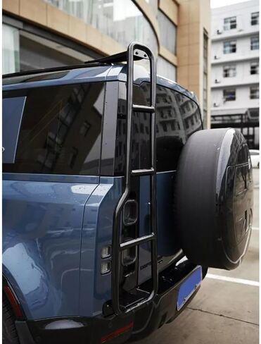 سلم وصول جانبي لرف السقف باللون الأسود اللامع متوافق مع يناسب Land Rover Defender 110 2020-2024 2025 2026 وصول خلفي قابل للطي سلم قابل للرفع إطار رف سقف in Saudi Arabia