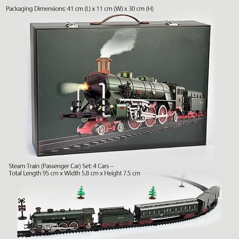 Railway Train Model with Lights and Sound, Alloy Electric Steam Locomotive Train Model with Carriage and Long Track, Christmas Tree Train with Remote Control Around The Tree in Saudi Arabia