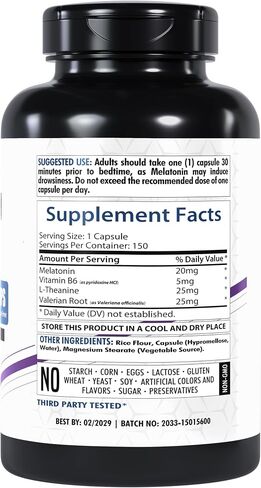 Healthfare Melatonin 20mg | 150 Tablets | Complex with L-Theanine, Valerian Root & Vitamin B6 | Vegetarian Formula | Non-GMO | Gluten-Free | Made in The USA in Kuwait