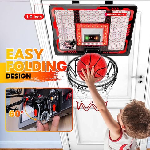 Indoor Basketball Hoop Pro, Mini Basketball Hoop Over The Door with LED Light/Scoreboard/4 Balls- Upgraded Anti-Impact Backboard, Basketball Toys Gifts for 6 7 8 9 10 11 12 Year Old Boys Red in Saudi Arabia