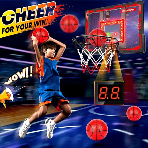 Indoor Basketball Hoop Pro, Mini Basketball Hoop Over The Door with LED Light/Scoreboard/4 Balls- Upgraded Anti-Impact Backboard, Basketball Toys Gifts for 6 7 8 9 10 11 12 Year Old Boys Red in Saudi Arabia