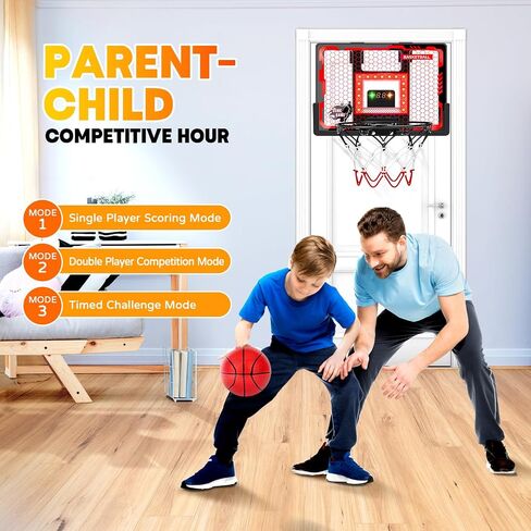 Indoor Basketball Hoop Pro, Mini Basketball Hoop Over The Door with LED Light/Scoreboard/4 Balls- Upgraded Anti-Impact Backboard, Basketball Toys Gifts for 6 7 8 9 10 11 12 Year Old Boys Red in Saudi Arabia