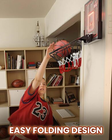 Indoor Basketball Hoop Pro, Mini Basketball Hoop Over The Door with LED Light/Scoreboard/4 Balls- Upgraded Anti-Impact Backboard, Basketball Toys Gifts for 6 7 8 9 10 11 12 Year Old Boys Red in Saudi Arabia