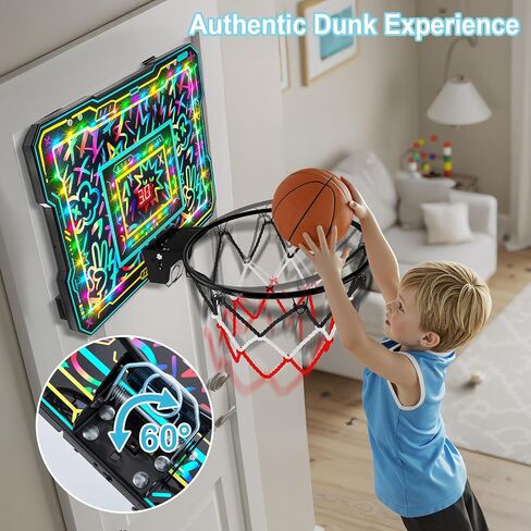 Indoor Mini Basketball Hoop, Over The Door Basketball Hoop with LED Lights/Scoreboard/4 Balls, Upgraded Reinforced Backboard Frame, Basket Ball Toys Gift for Kids Ages 3-5-12+ Boys Girls in Saudi Arabia