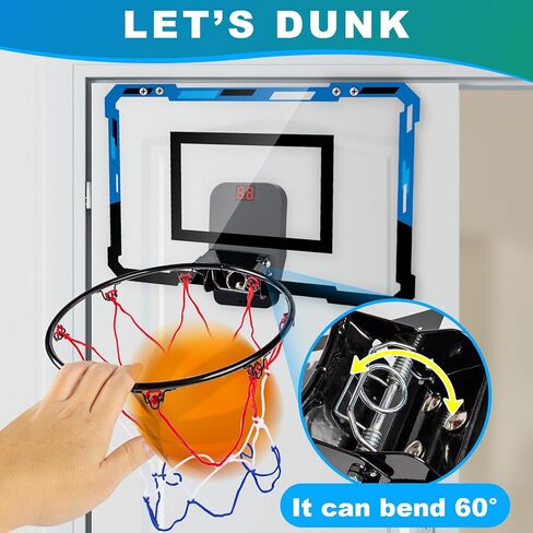 طوق كرة السلة في الأماكن المغلقة للأطفال البالغين مع هداف بطريقتين للتسجيل، طوق صغير لكرة السلة في غرفة الباب مع 3 بطاريات وكرات، ملحقات كرة السلة لهدايا الأولاد المراهقين، أزرق in Kuwait