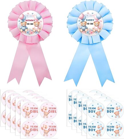 42 PCS Bear Gender Reveal Decorations - TrinhGuo Bear Gender Reveal Ideas, Decoracion para Revelacion De Sexo De Bebe, Mommy & Daddy to Be Badge Pins and Team Boy Or Girl Stickers (Blue & Pink) in Saudi Arabia