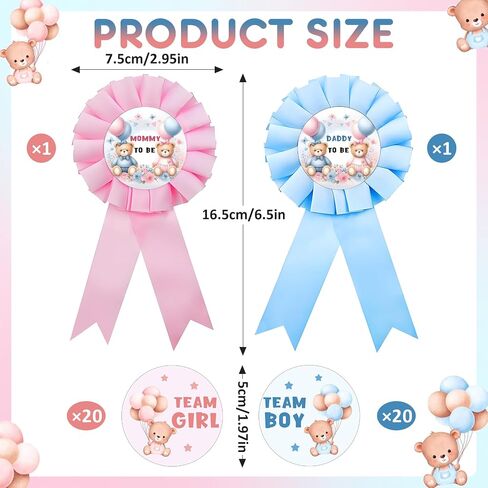 42 PCS Bear Gender Reveal Decorations - TrinhGuo Bear Gender Reveal Ideas, Decoracion para Revelacion De Sexo De Bebe, Mommy & Daddy to Be Badge Pins and Team Boy Or Girl Stickers (Blue & Pink) in Saudi Arabia