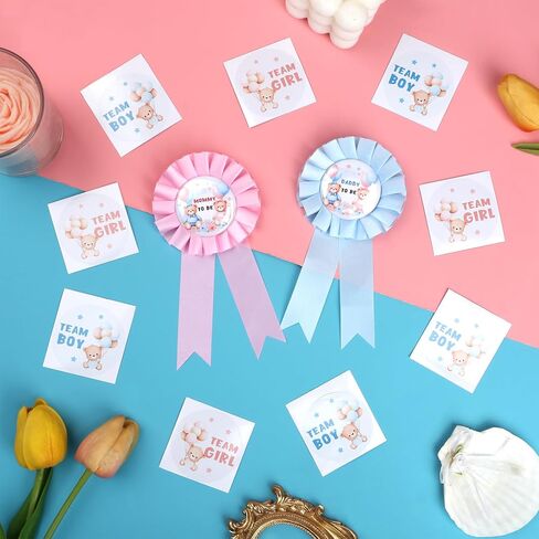 42 PCS Bear Gender Reveal Decorations - TrinhGuo Bear Gender Reveal Ideas, Decoracion para Revelacion De Sexo De Bebe, Mommy & Daddy to Be Badge Pins and Team Boy Or Girl Stickers (Blue & Pink) in Saudi Arabia
