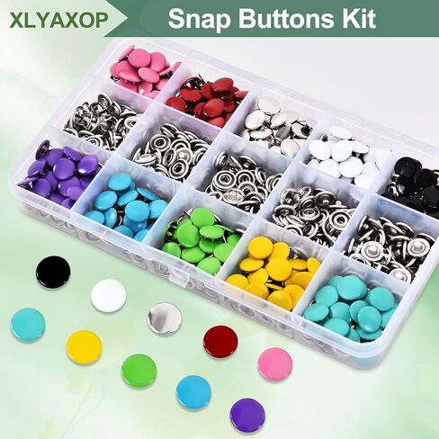 مجموعة XLYAXOP 200 مجموعة أزرار كبس مع أداة تثبيت كماشة ضغط، 803 قطعة 9.5 مم أزرار كبس معدنية للنسيج والخياطة في 10 ألوان ثابتة، أزرار كبس متينة للأعمال اليدوية والملابس in Kuwait