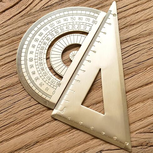 Vintage Brass Triangular Ruler Geometry Scale Ruler Math Semicircles Protractor Stationery Measuring Tool in Saudi Arabia