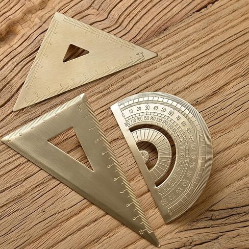 Vintage Brass Triangular Ruler Geometry Scale Ruler Math Semicircles Protractor Stationery Measuring Tool in Saudi Arabia