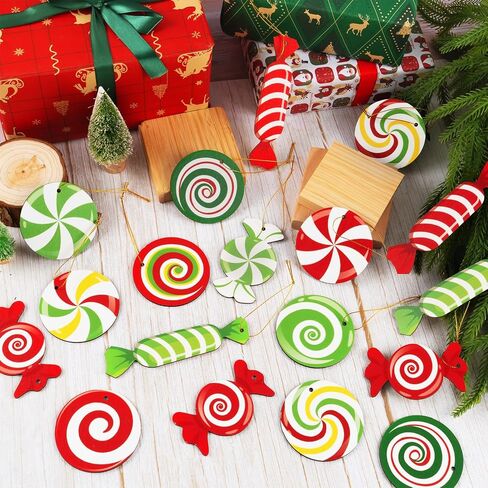 33pcs Christmas Decorations Candy Tree Ornaments - Colorful Candy Cane Lollipop Peppermint Hanging Christmas Ornaments for Christmas Tree Winter New Year Party Decor, Candy Themed Party Supplies in Kuwait