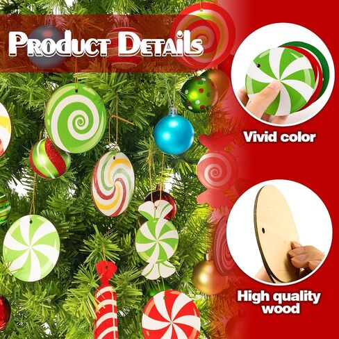 33pcs Christmas Decorations Candy Tree Ornaments - Colorful Candy Cane Lollipop Peppermint Hanging Christmas Ornaments for Christmas Tree Winter New Year Party Decor, Candy Themed Party Supplies in Kuwait