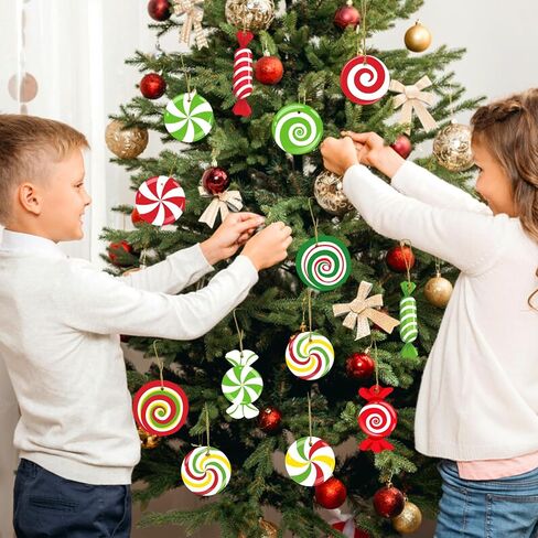 33pcs Christmas Decorations Candy Tree Ornaments - Colorful Candy Cane Lollipop Peppermint Hanging Christmas Ornaments for Christmas Tree Winter New Year Party Decor, Candy Themed Party Supplies in Kuwait