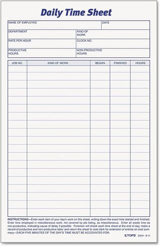 TOP30041 - Tops Daily Time and Job Sheets in Saudi Arabia
