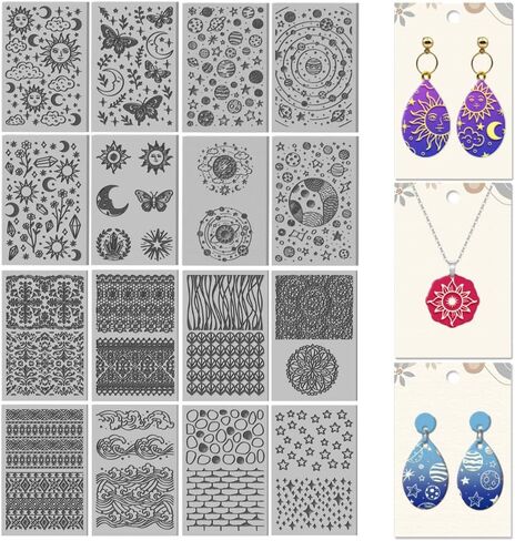 CHGCRAFT 16 Pcs Retro Mandala Pattern Polymer Clay Texture Sheet Wild Flowers Patterns Rubber Clay Texture Mat for Polymer Clay Making Earrings Jewelry DIY Crafts 4 × 2.5 Inch in Saudi Arabia