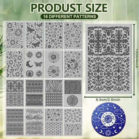 CHGCRAFT 16 Pcs Retro Mandala Pattern Polymer Clay Texture Sheet Wild Flowers Patterns Rubber Clay Texture Mat for Polymer Clay Making Earrings Jewelry DIY Crafts 4 × 2.5 Inch in Saudi Arabia