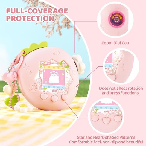حافظة واقية من فقاعات الفراولة لـ Tamagotchi Paradise، غطاء سيليكون ناعم من مادة TPU مع لوحة أمامية، مجموعة غطاء قرص تكبير على شكل زهرة ومجموعة ساحرة، مضادة للخدش ومقاومة للماء (وردي) in Kuwait