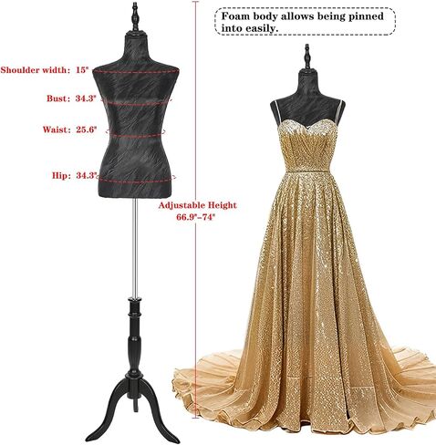 Adjustable Female Mannequin Torso with Stand, Pinnable Dress Form for Sewing and Clothes Display (White, Silk) in Saudi Arabia