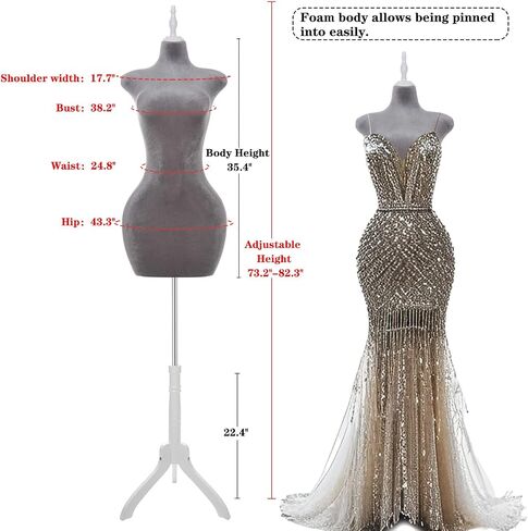 Adjustable Curvy Female Mannequin Torso with Stand, Pinnable Dress Form for Clothes (Brown, Velvet) in Saudi Arabia