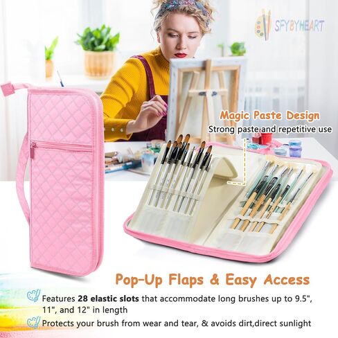 SFYBYHEART Quilted Acrylic Paint Organizer Bag with 13" Brush Holder Case, Art Supply Storage Bag with Foam Inserts for Bottles & Tubes, Large Craft Paint Organizer for Artists in Saudi Arabia