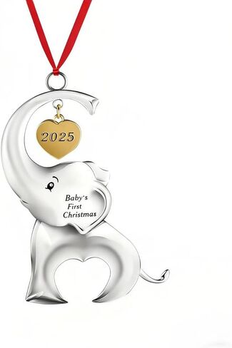 زينة شجرة عيد الميلاد الأولى للطفل، زينة عيد الميلاد 2023، ديكور فيل عيد الميلاد الأول للطفل، زينة تذكارية للطفل مع شريط بلونين، للأطفال حديثي الولادة من الأولاد والبنات (ذهبي وردي) in Saudi Arabia