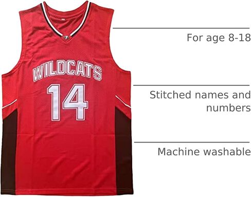 Youth Troy Bolton Jersey,Kids Wildcats #14 High School Basketball Shirt in Kuwait