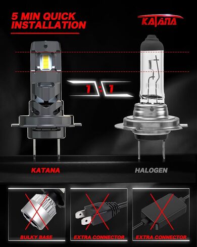 مصابيح إضاءة Katana H7، لا تحتاج إلى محول، سطوع 400% 6500K أبيض غير قطبي التوصيل والتشغيل لمبة ضباب صغيرة الحجم مكونة من 2 in Kuwait
