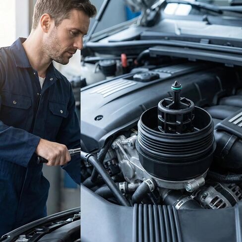 غطاء مبيت فلتر الزيت 11427525334 - متوافق مع محرك BMW 128i 135i 328i 335i 525i 528i 530i X3 X5 X6 (2006-2016) N52 N54 N55 - يستبدل OEM # 041-0003، 917056، 1190779083​ in Kuwait