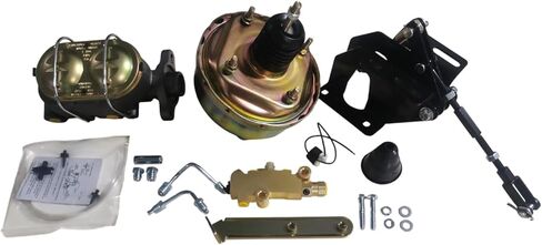 Front Power Brake Kit Compatible with 1955–1964 Chevy Passenger Cars, 7'' Single Power Brake Booster with 1'' Bore Master Cylinder in Saudi Arabia