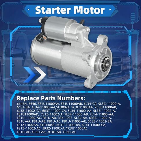 6646N New Starter Motor Compatible with F-250 F-350 F-450 F-550 Super Duty Excursion Expedition Mustang, Lincoln Navigator Mark LT Blackwood Replace OE 41014043 F81U11000AA F81U-11000-AD in Saudi Arabia