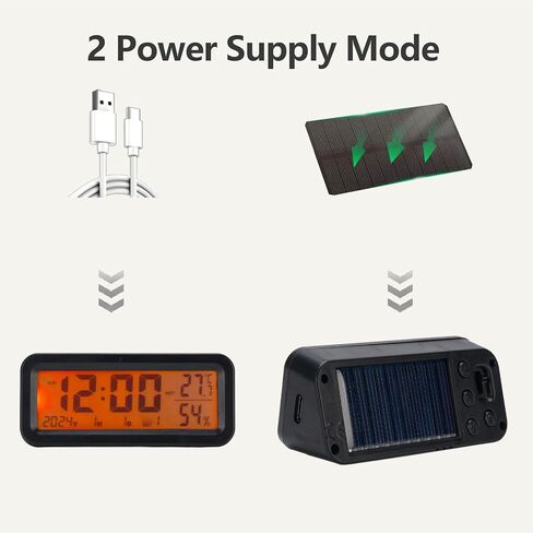 Fafeicy Car Dashboard Clock Digital Auto Luminous Clock with Blue Orange Backlight for Car Truck Temperature Humidity Display Solar Type C Charging in Kuwait
