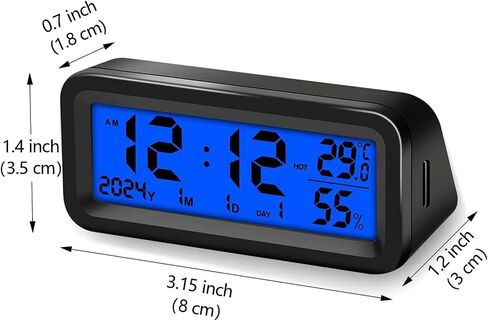 Fafeicy Car Dashboard Clock Digital Auto Luminous Clock with Blue Orange Backlight for Car Truck Temperature Humidity Display Solar Type C Charging in Kuwait
