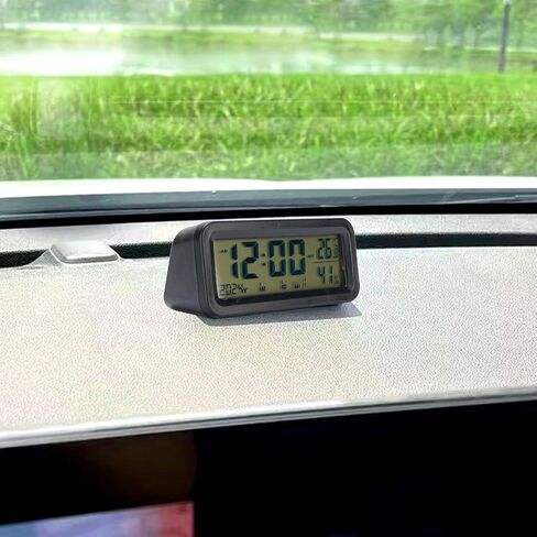 Fafeicy Car Dashboard Clock Digital Auto Luminous Clock with Blue Orange Backlight for Car Truck Temperature Humidity Display Solar Type C Charging in Kuwait