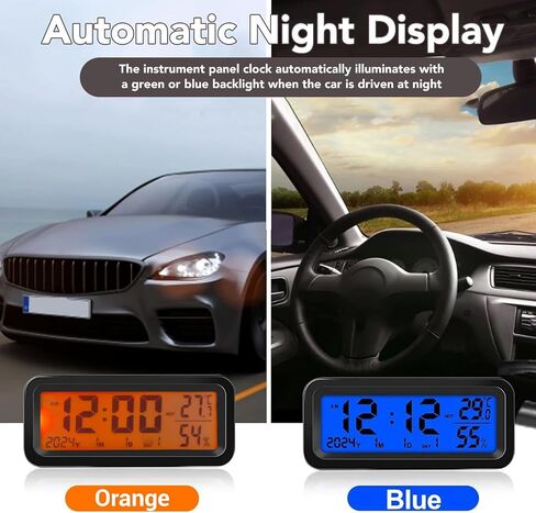 Fafeicy Car Dashboard Clock Digital Auto Luminous Clock with Blue Orange Backlight for Car Truck Temperature Humidity Display Solar Type C Charging in Kuwait