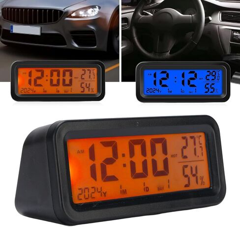 Fafeicy Car Dashboard Clock Digital Auto Luminous Clock with Blue Orange Backlight for Car Truck Temperature Humidity Display Solar Type C Charging in Kuwait