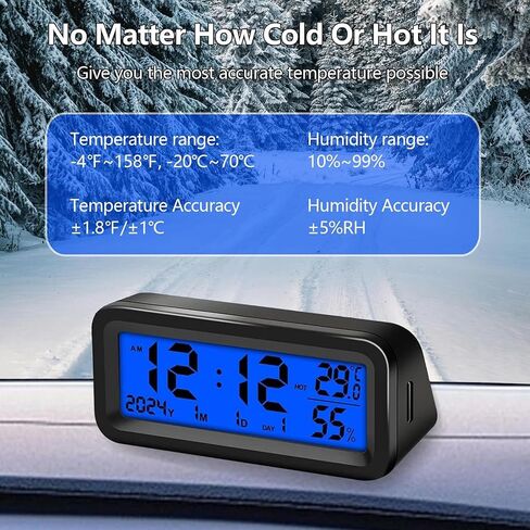 Fafeicy Car Dashboard Clock Digital Auto Luminous Clock with Blue Orange Backlight for Car Truck Temperature Humidity Display Solar Type C Charging in Kuwait