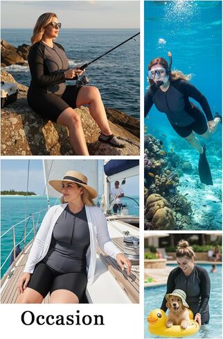 Daci Plus Size Rash Guard for Women - Long Sleeve Swimsuits 2 Piece Bathing Suit Built in Bra Swim Shirt with Shorts in Kuwait